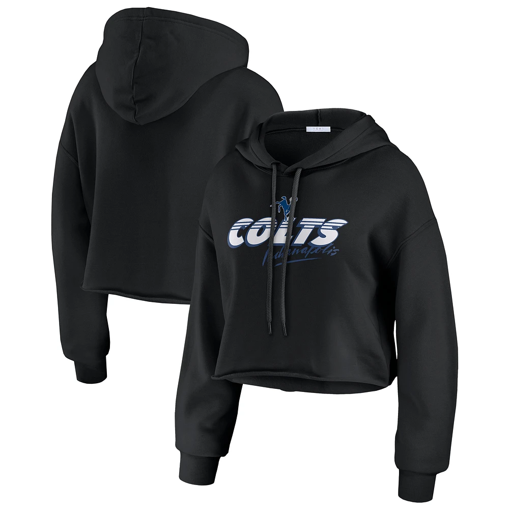 Women's WEAR by Erin Andrews Black Indianapolis Colts Prime Cropped Pullover Hoodie