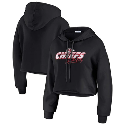 Women's WEAR by Erin Andrews Black Kansas City Chiefs Prime Cropped Pullover Hoodie