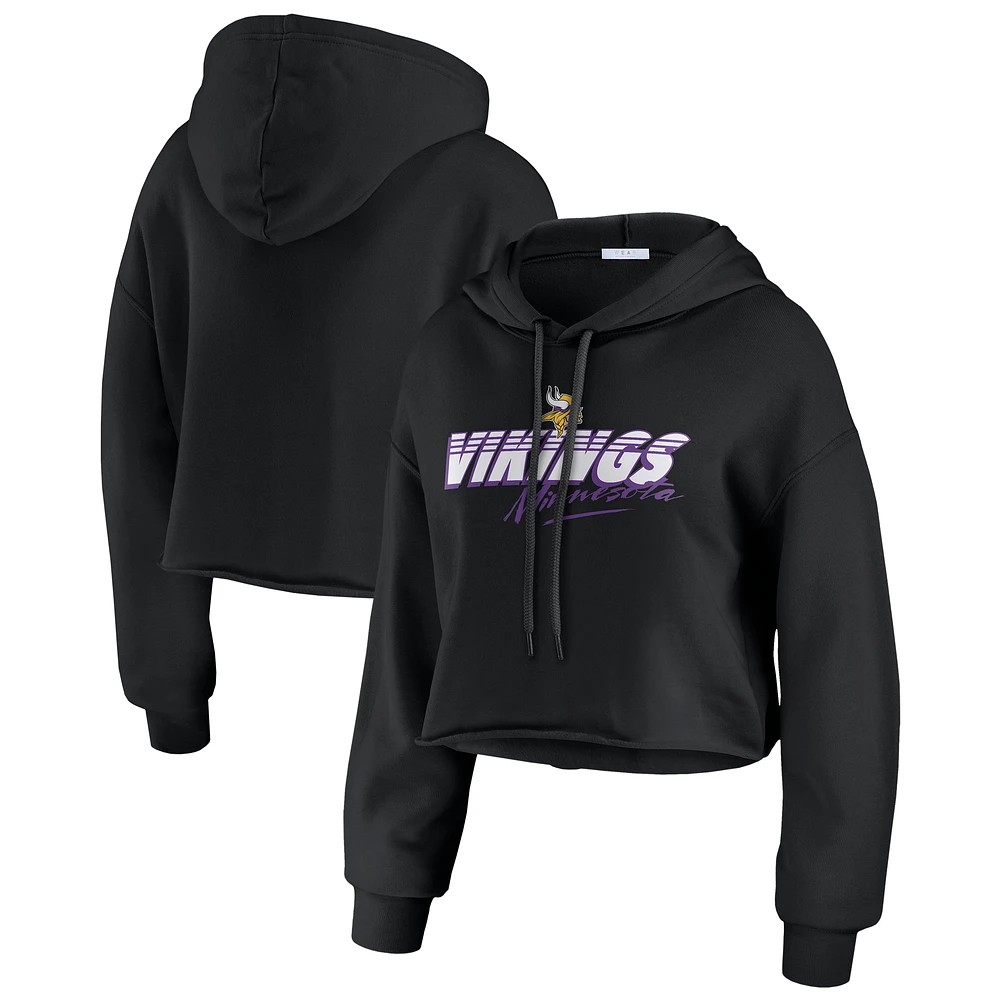 Women's WEAR by Erin Andrews Black Minnesota Vikings Prime Cropped Pullover Hoodie