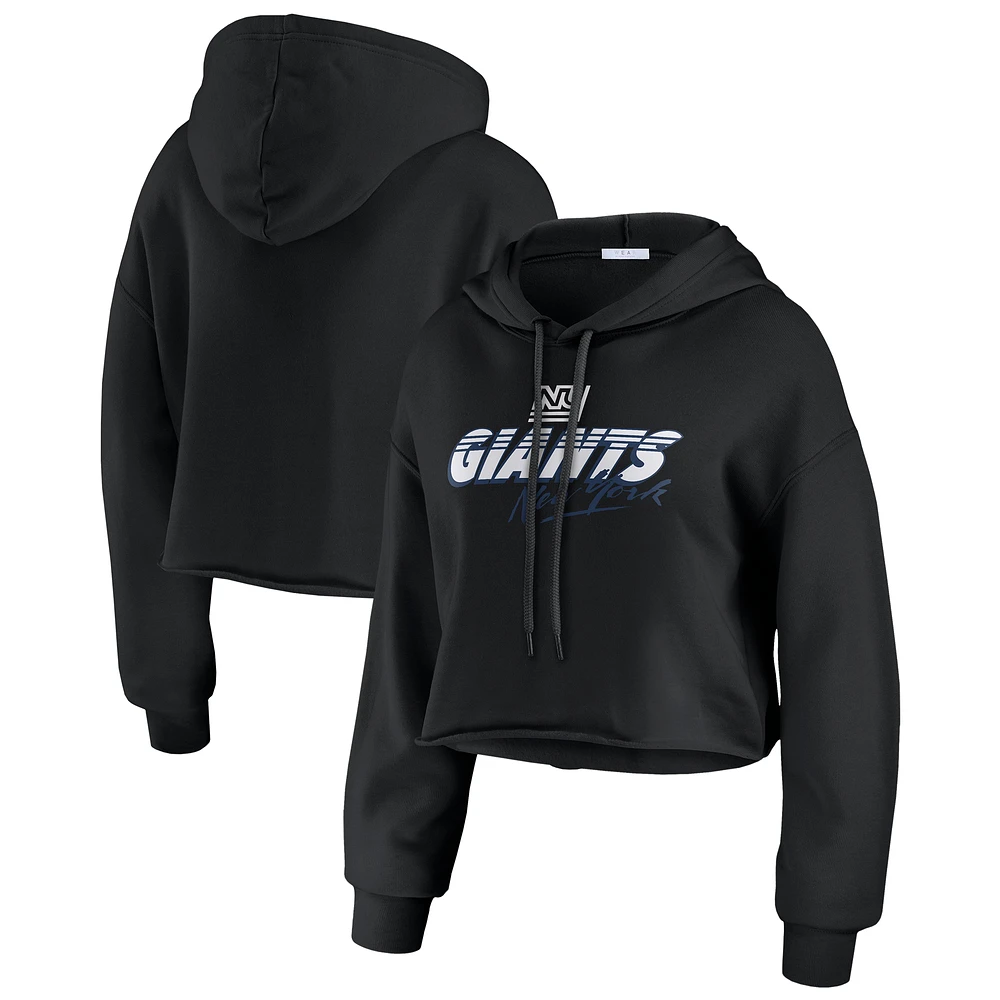 Women's WEAR by Erin Andrews Black New York Giants Prime Cropped Pullover Hoodie