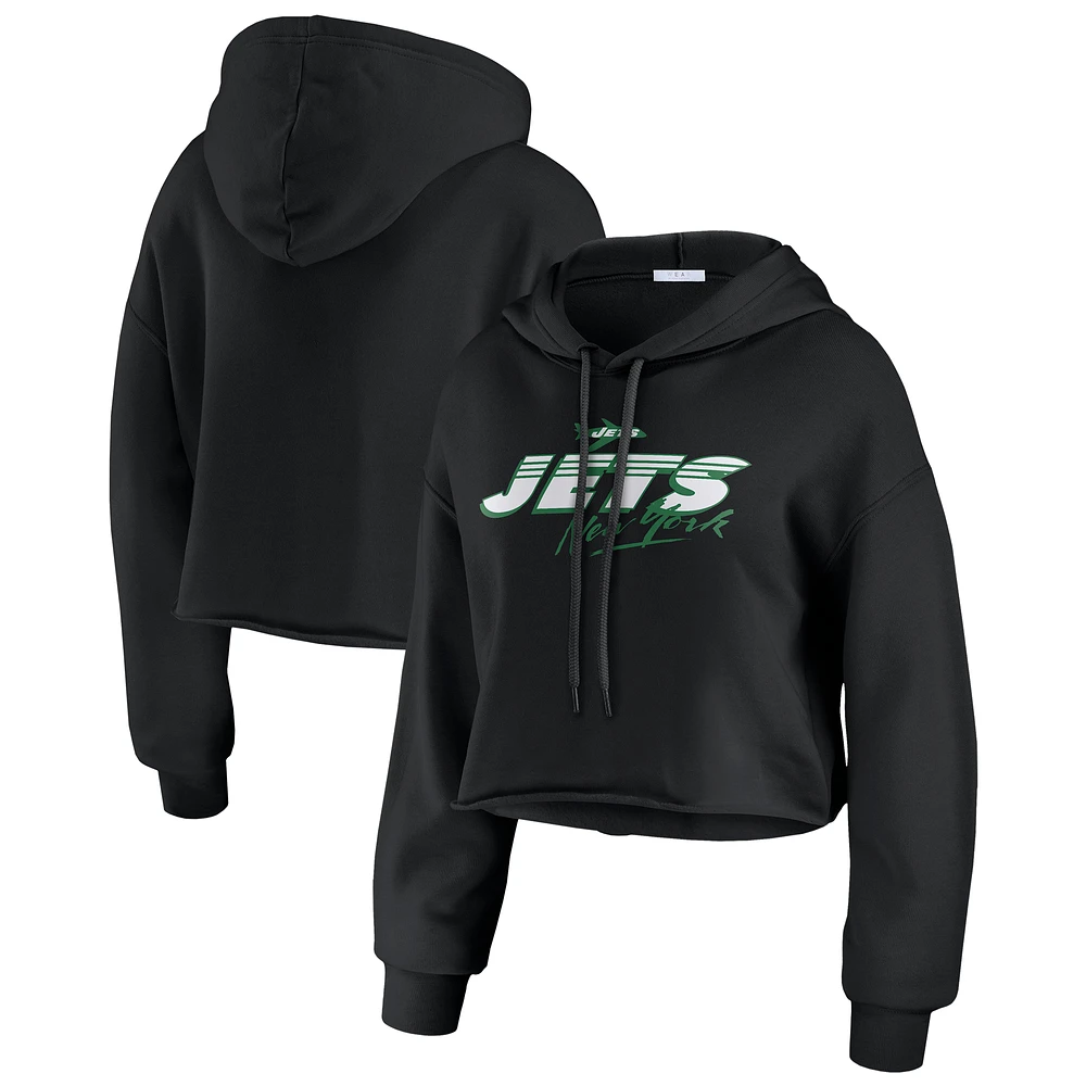 Women's WEAR by Erin Andrews Black New York Jets Prime Cropped Pullover Hoodie