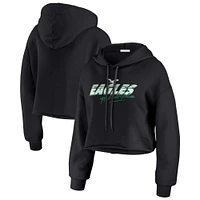 Women's WEAR by Erin Andrews Black Philadelphia Eagles Prime Cropped Pullover Hoodie