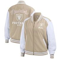 Women's WEAR by Erin Andrews Tan Las Vegas Raiders Tonal Full-Zip Bomber Jacket