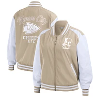 Women's WEAR by Erin Andrews Tan Kansas City Chiefs Tonal Full-Zip Bomber Jacket