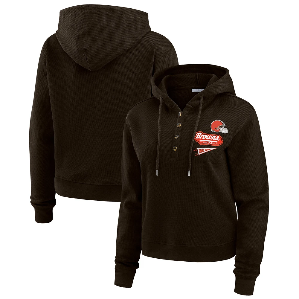 Women's WEAR by Erin Andrews Brown Cleveland Browns Waffle-Knit Pullover Hoodie