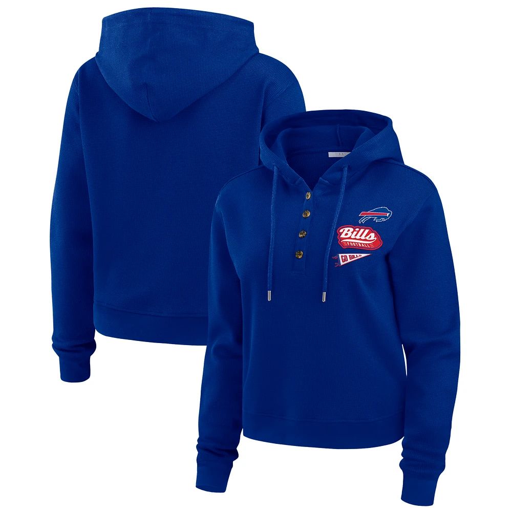 Women's WEAR by Erin Andrews Royal Buffalo Bills Waffle-Knit Pullover Hoodie