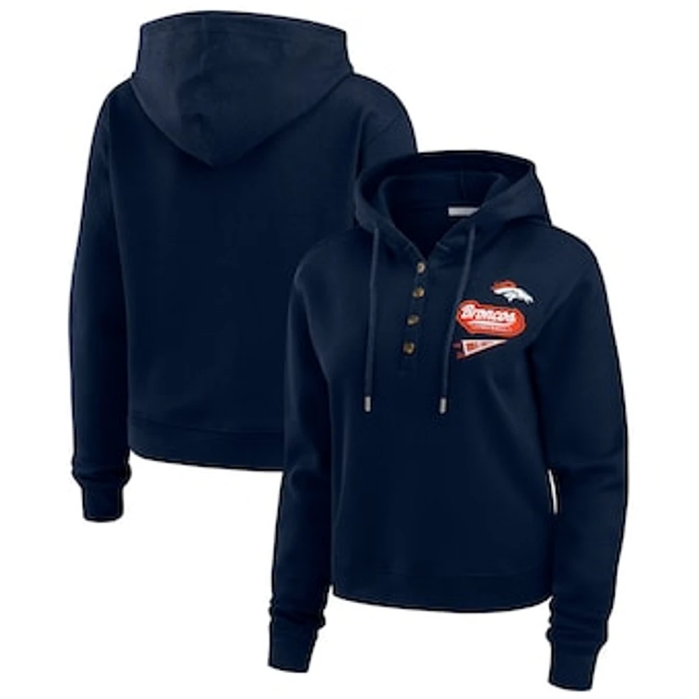 Women's WEAR by Erin Andrews Navy Denver Broncos Waffle-Knit Pullover Hoodie