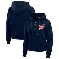 Women's WEAR by Erin Andrews Navy New England Patriots Waffle-Knit Pullover Hoodie