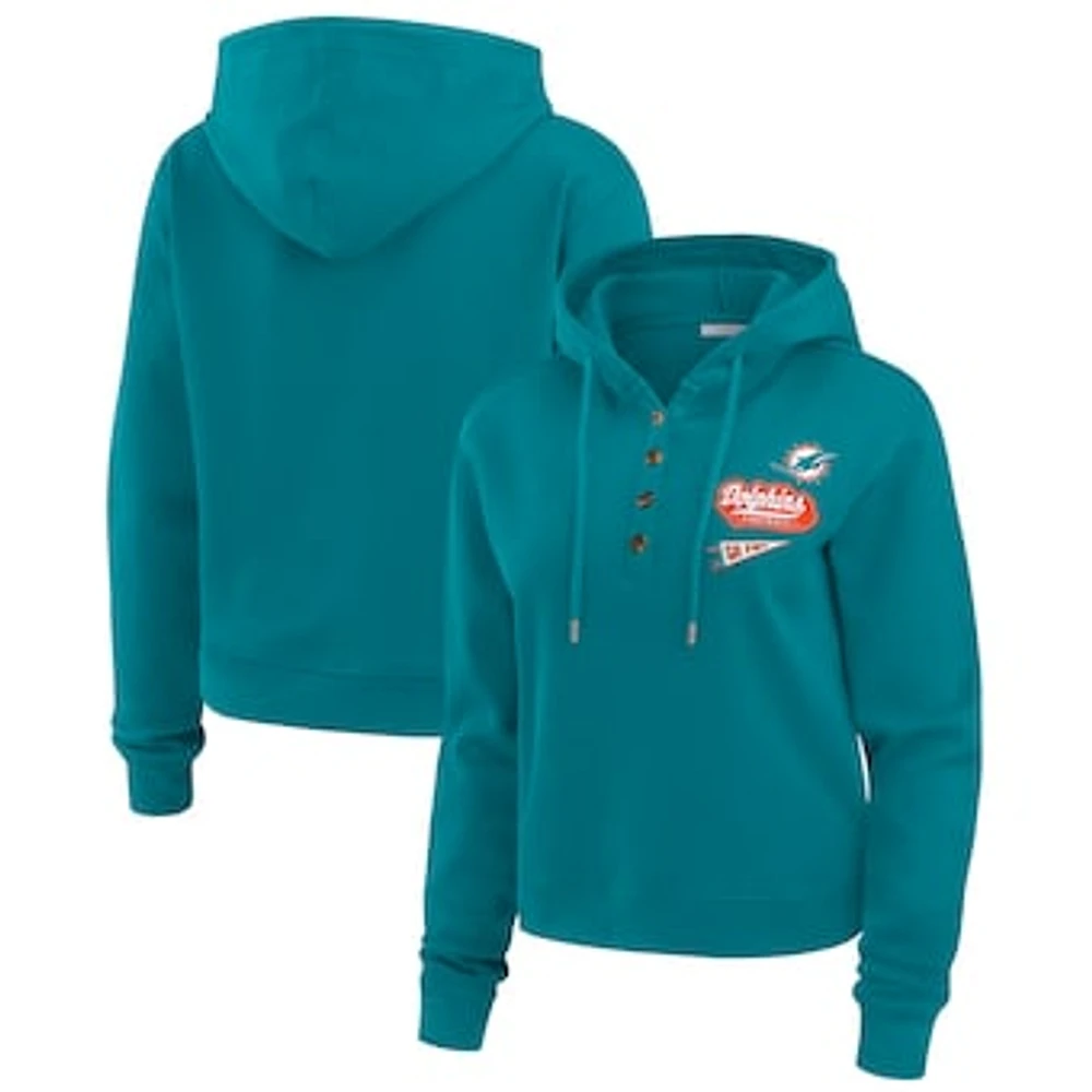 Women's WEAR by Erin Andrews Aqua Miami Dolphins Waffle-Knit Pullover Hoodie