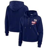 Women's WEAR by Erin Andrews Navy New York Giants Waffle-Knit Pullover Hoodie