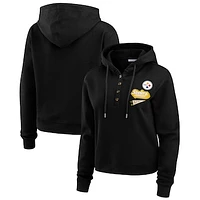 Women's WEAR by Erin Andrews Black Pittsburgh Steelers Waffle-Knit Pullover Hoodie