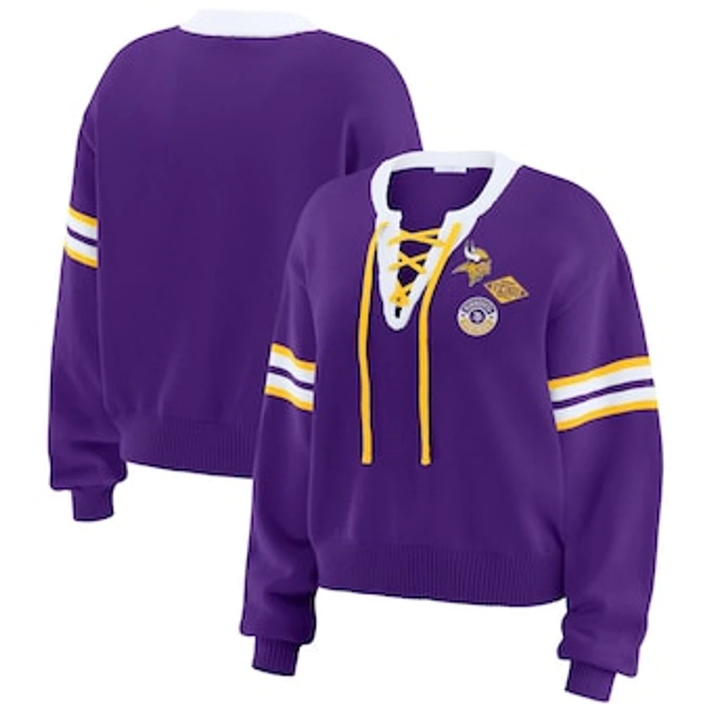 Women's WEAR by Erin Andrews Purple  Minnesota Vikings Lace-Up Sweater