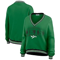 Women's WEAR by Erin Andrews Green New York Jets Oversized Long Sleeve V-Neck Sweatshirt