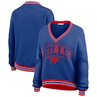 Women's WEAR by Erin Andrews Red Buffalo Bills Oversized Long Sleeve V-Neck Sweatshirt