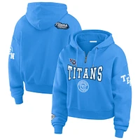 Women's WEAR by Erin Andrews Light Blue Tennessee Titans Patch Quarter-Zip Pullover Hoodie