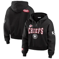 Women's WEAR by Erin Andrews Black Kansas City Chiefs Patch Quarter-Zip Pullover Hoodie