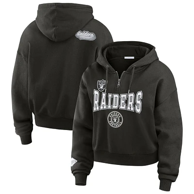 Women's WEAR by Erin Andrews Black Las Vegas Raiders Patch Quarter-Zip Pullover Hoodie