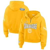 Women's WEAR by Erin Andrews Gold Los Angeles Chargers Patch Quarter-Zip Pullover Hoodie