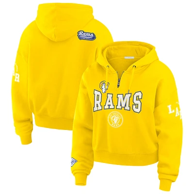 Women's WEAR by Erin Andrews Gold Los Angeles Rams Patch Quarter-Zip Pullover Hoodie