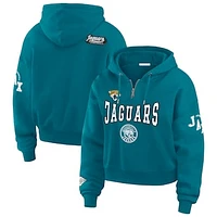 Women's WEAR by Erin Andrews Teal Jacksonville Jaguars Patch Quarter-Zip Pullover Hoodie