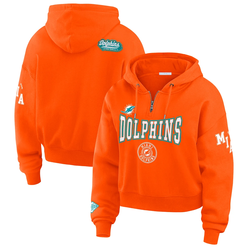 Women's WEAR by Erin Andrews Orange Miami Dolphins Patch Quarter-Zip Pullover Hoodie