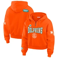 Women's WEAR by Erin Andrews Orange Miami Dolphins Patch Quarter-Zip Pullover Hoodie