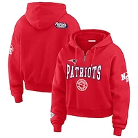 Women's WEAR by Erin Andrews Red New England Patriots Patch Quarter-Zip Pullover Hoodie