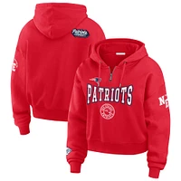 Women's WEAR by Erin Andrews Red New England Patriots Patch Quarter-Zip Pullover Hoodie