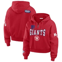 Women's WEAR by Erin Andrews Red New York Giants Patch Quarter-Zip Pullover Hoodie