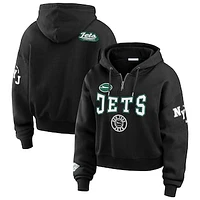 Women's WEAR by Erin Andrews Black New York Jets Patch Quarter-Zip Pullover Hoodie