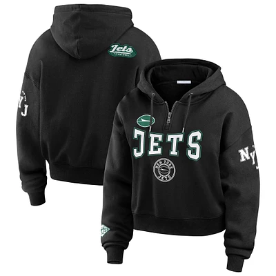 Women's WEAR by Erin Andrews Black New York Jets Patch Quarter-Zip Pullover Hoodie