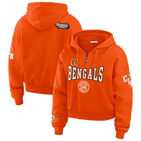 Women's WEAR by Erin Andrews Orange Cincinnati Bengals Patch Quarter-Zip Pullover Hoodie