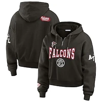 Women's WEAR by Erin Andrews Black Atlanta Falcons Patch Quarter-Zip Pullover Hoodie