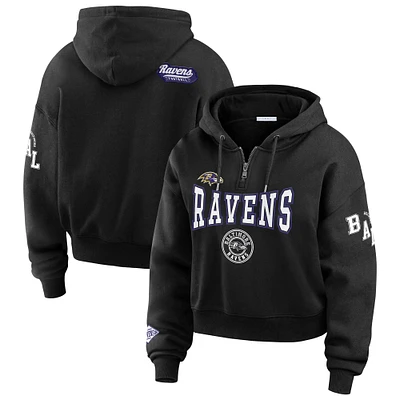 Women's WEAR by Erin Andrews Black Baltimore Ravens Patch Quarter-Zip Pullover Hoodie