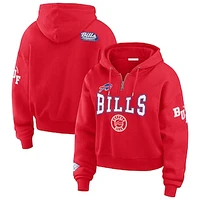 Women's WEAR by Erin Andrews Red Buffalo Bills Patch Quarter-Zip Pullover Hoodie