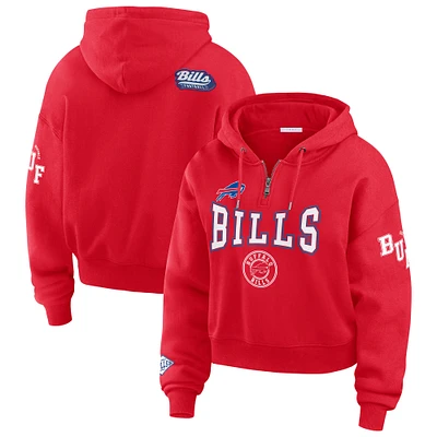 Women's WEAR by Erin Andrews Red Buffalo Bills Patch Quarter-Zip Pullover Hoodie