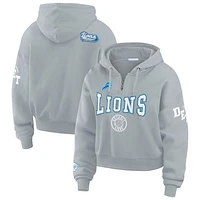 Women's WEAR by Erin Andrews Silver Detroit Lions Patch Quarter-Zip Pullover Hoodie