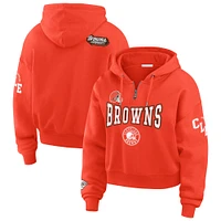 Women's WEAR by Erin Andrews Orange Cleveland Browns Patch Quarter-Zip Pullover Hoodie