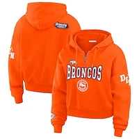 Women's WEAR by Erin Andrews Orange Denver Broncos Patch Quarter-Zip Pullover Hoodie