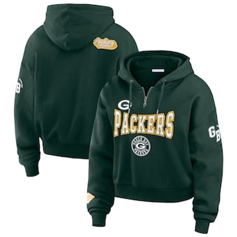 Women's WEAR by Erin Andrews Green Green Bay Packers Patch Quarter-Zip Pullover Hoodie