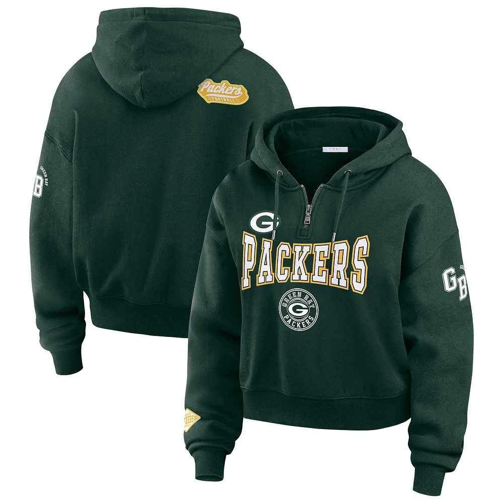 Women's WEAR by Erin Andrews Green Bay Packers Patch Quarter-Zip Pullover Hoodie