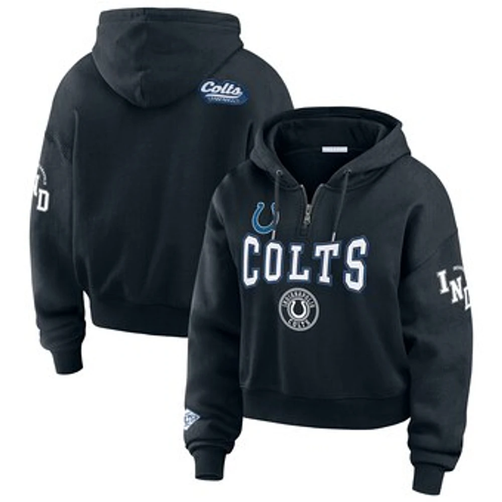 Women's WEAR by Erin Andrews Graphite Indianapolis Colts Patch Quarter-Zip Pullover Hoodie