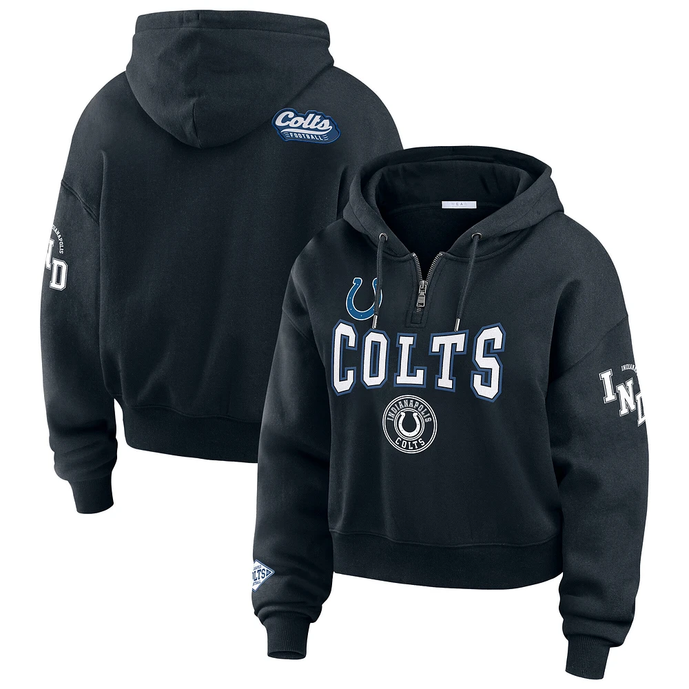 Women's WEAR by Erin Andrews Graphite Indianapolis Colts Patch Quarter-Zip Pullover Hoodie