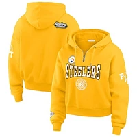 Women's WEAR by Erin Andrews Gold Pittsburgh Steelers Plus Patch Quarter-Zip Hoodie