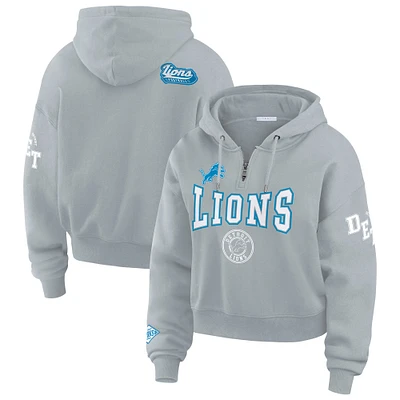 Women's WEAR by Erin Andrews Gray Detroit Lions Plus Patch Quarter-Zip Hoodie