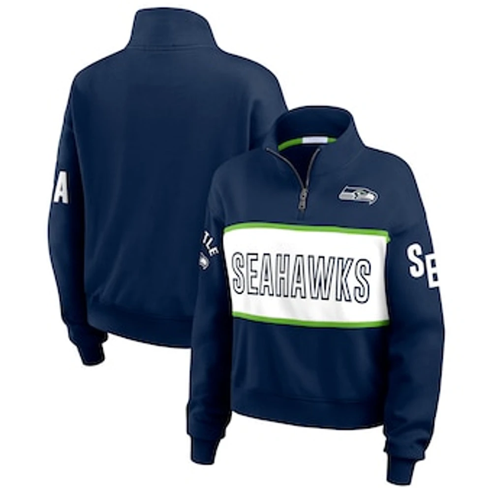 Women's WEAR by Erin Andrews College Navy Seattle Seahawks Quarter-Zip Jacket