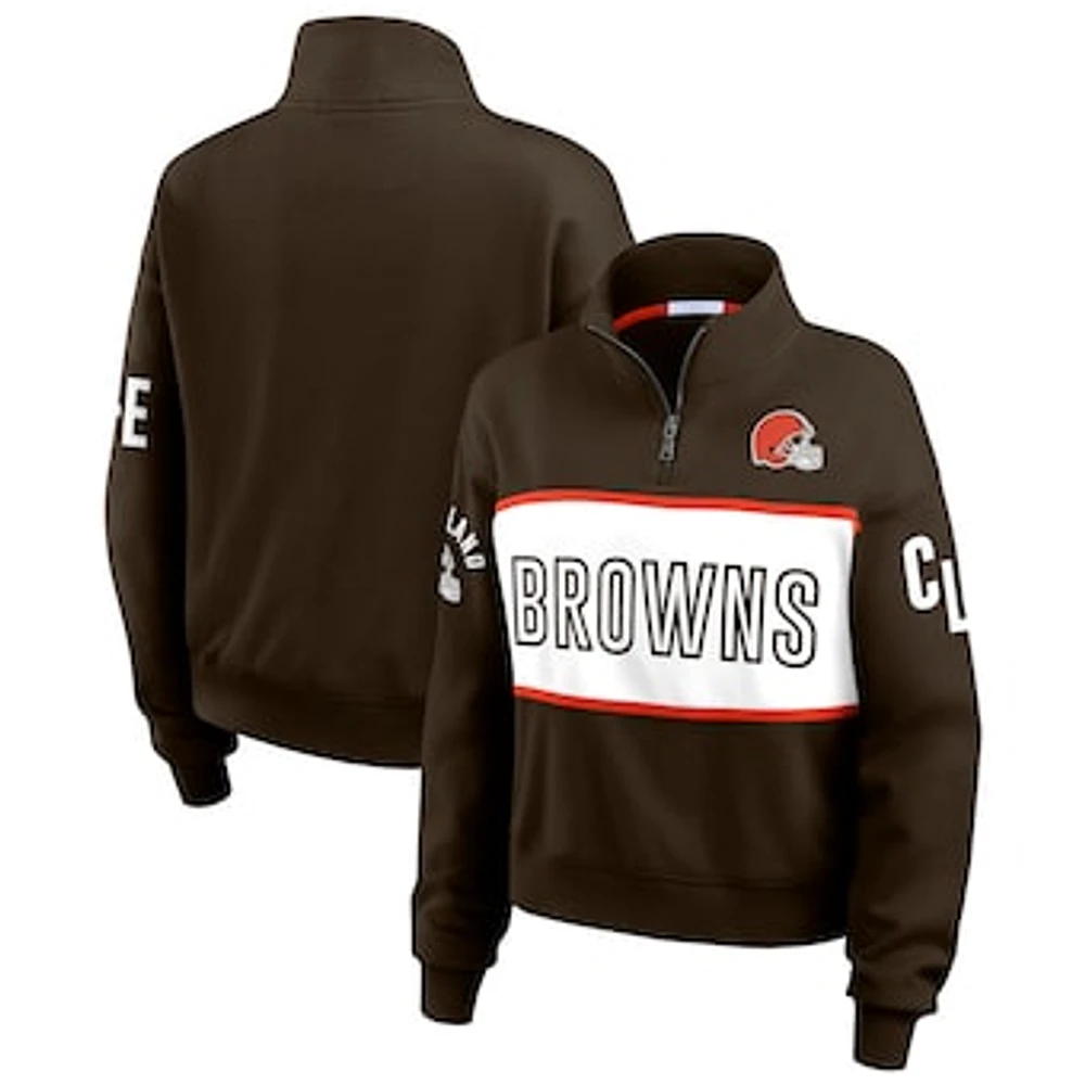 Women's WEAR by Erin Andrews Brown Cleveland Browns Quarter-Zip Jacket