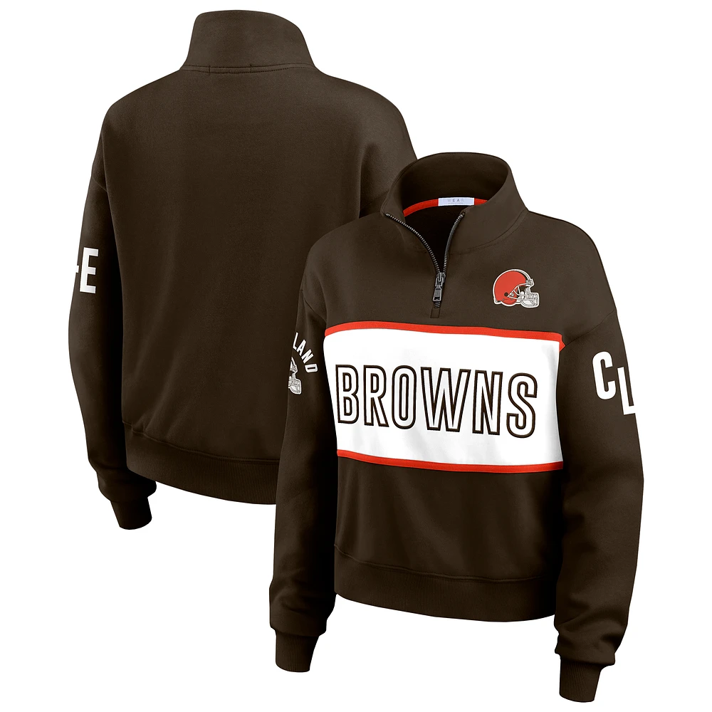 Women's WEAR by Erin Andrews Brown Cleveland Browns Quarter-Zip Jacket