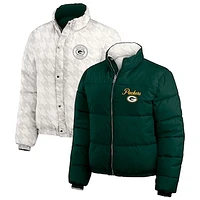 Women's WEAR by Erin Andrews  Green/White Green Bay Packers Reversible Cropped Full-Zip Puffer Jacket