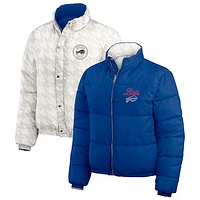 Women's WEAR by Erin Andrews  Royal/White Buffalo Bills Reversible Cropped Full-Zip Puffer Jacket